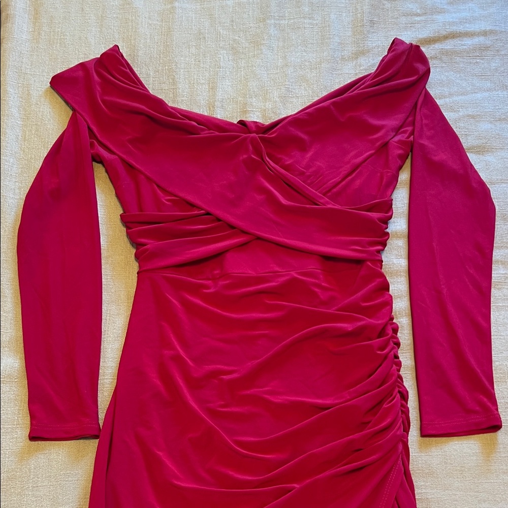 Fashion Nova Vibrant Pink Long Sleeve Dress